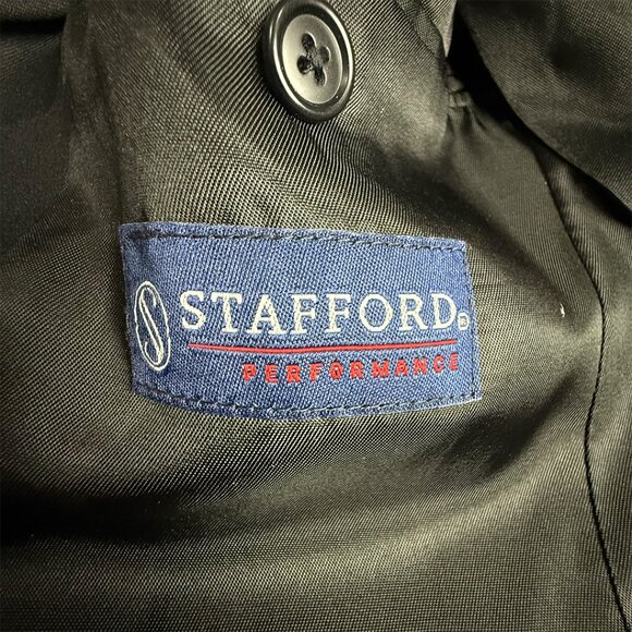 Stafford Black Two Button Vented Notch Blazer Sport Coat Suit Jacket - Picture 6 of 9